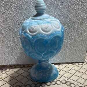 Blue and White Glass Candy Jar with Lid